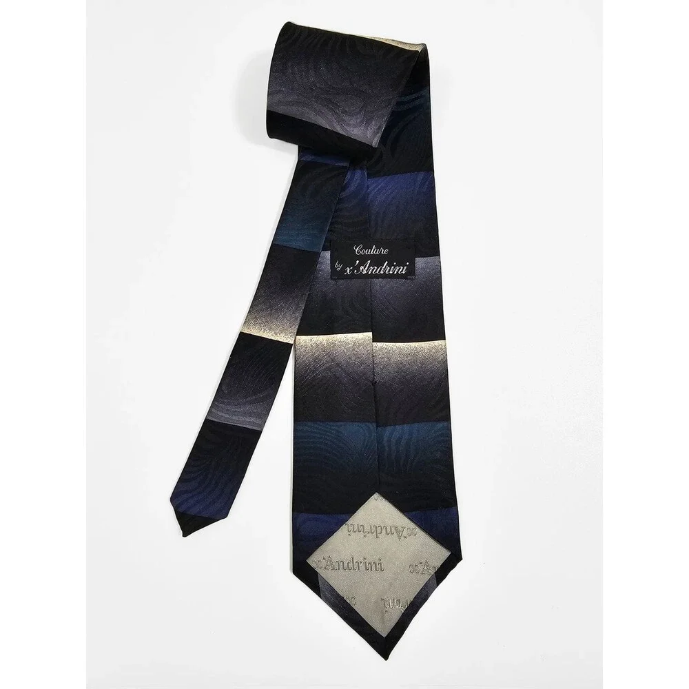 Couture by x'Andrini Men's Black Blue Silk Tie Vintage 80s 90s Flawed
